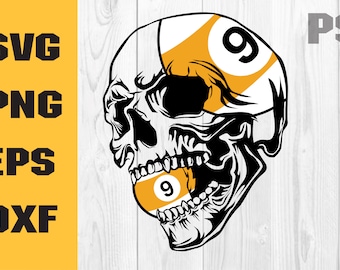 9-Ball Skull Skeleton svg, Billiards SVG, Billiards PNG, Snooker Svg, Snooker Png, Pool Clipart, Billiards Cut File, Clipart Vector Cut File