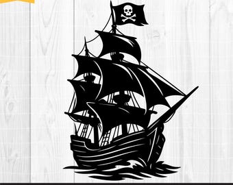 Pirate Ship Svg, Pirate Svg, Ship Silhouette Svg, Pirate Boat Svg, Sailing Ship Svg, Pirate Flag Svg, Nautical Svg, PNG DXF EPS