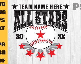 All Stars Svg, Svg de sóftbol, Svg de béisbol, plantilla, emblema, equipo de sóftbol, equipo de béisbol, costura, archivo de corte, 2024, Svg de All Stars