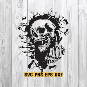 Skull In The Wall SVG, Skull SVG, Middle finger skeleton SVG, halloween, room decorate, wallpaper