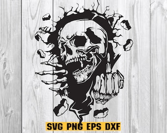 Skull In The Wall SVG, Skull SVG, Middle finger skeleton SVG, halloween, room decorate, wallpaper