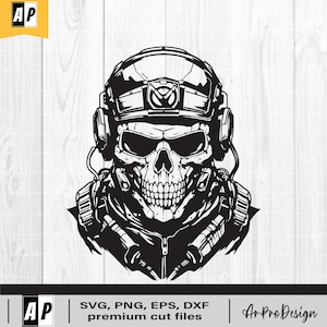Night Vision Goggles Soldier Skull SVG, Military Personnel Vinyl Stencil Graphics, Cricut Cut Files Clipart Vector Digital Png Eps Dxf Ai