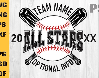 All Stars svg, Softbol Svg, Béisbol svg, plantilla, emblema, equipo de softbol, Equipo de Béisbol svg, Mascota de Béisbol, Camisa de Béisbol svg, PNG