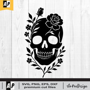 Floral skull svg, skull with flowers silhouette, skull clipart, skeleton svg, floral skeleton Svg, Botanical Skeleton, Cricut, PNG, Dxf, EPS
