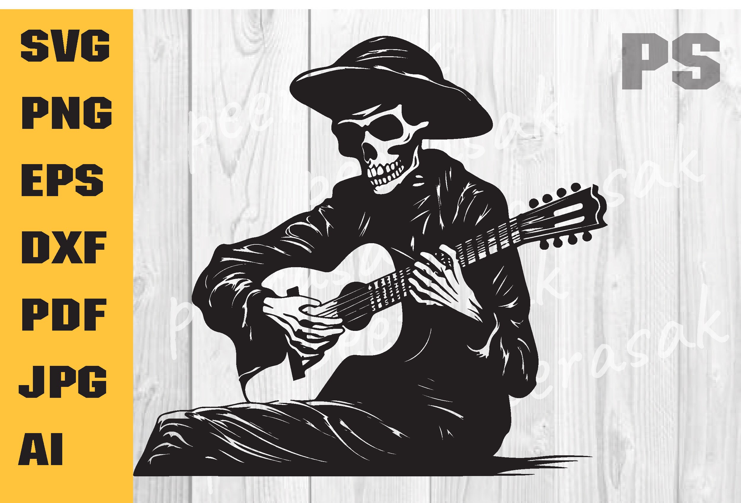 Skeleton Playing Guitar SVG, Musician T-Shirt Decal Graphics, Guitar SVG, Death Heavy Metal Rocker Play, Cricut & Silhouette