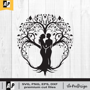 Árbol de los Enamorados SVG, Amor Eterno SVG, Árbol con Raíces SVG, Archivo de Corte de Silueta Cricut, Clipart Imprimible, Vinilo Vectorial Digital Dxf Png Eps Ai