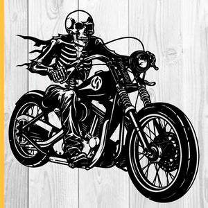 Skelett Reiten Motorrad SVG, Biker-Skelett SVG, Skull Rider SVG, Motorrad Motorrad Fahrrad Chopper Hog Fahrt Straße, SVG-Design