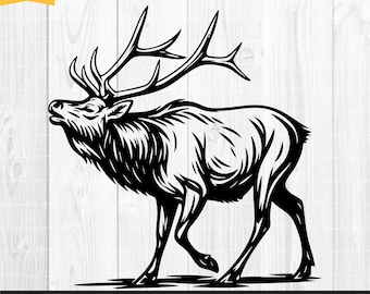 Elk Deer Svg, Stag Svg, Deer Silhouette, Wildlife Svg, Mountain Elk Svg, Rustic Animal Svg, Hunting Svg, Cricut Cut File, PNG DXF EPS