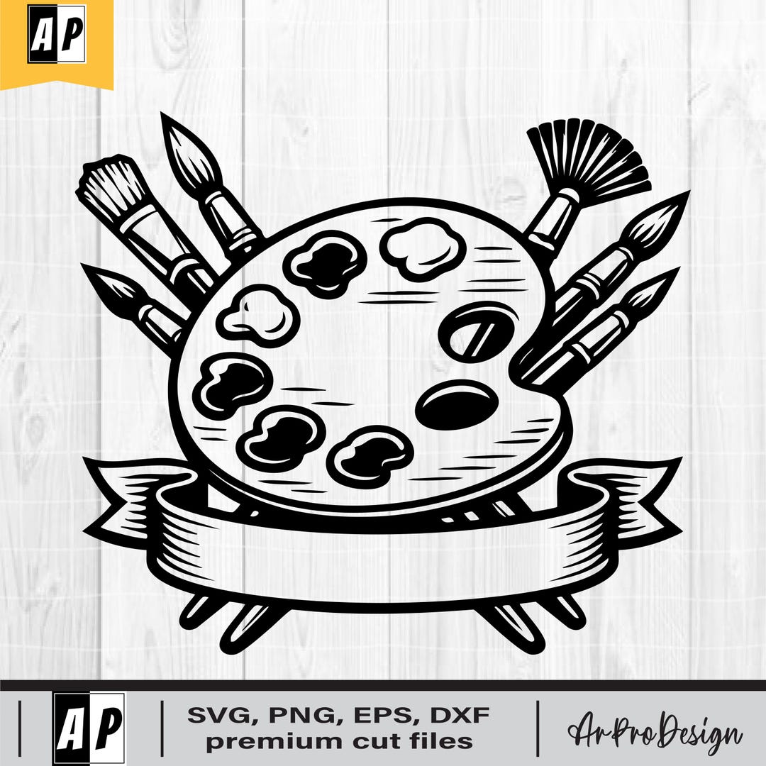 Artist Palette Svg, Paint Palette With Brushes, Art Tools Svg, Painter ...