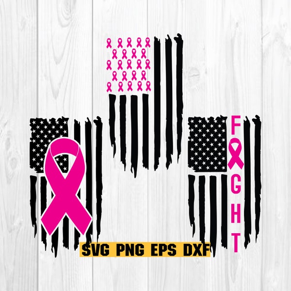 Fight Cancer US Flag SVG, Pink Ribbon svg, Clipart For Cricut, Cancer Awareness svg, Fight Breast Cancer Flag svg, eps