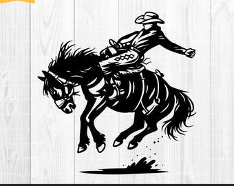 Cowboy Riding Horse Svg, odeo Cowboy Silhouette, Western Horse Svg, Bucking Bronco Svg, Rodeo Png, Cricut & Silhouette, Png Dxf Jpg Eps