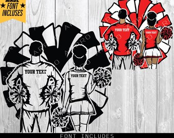 Two Cheerleader Svg, Cheer Dance Svg, colored layers SVG, High School Cheer Svg, Girls Pom Dance, Cheer Mom Svg, Cheering Squad Clipart