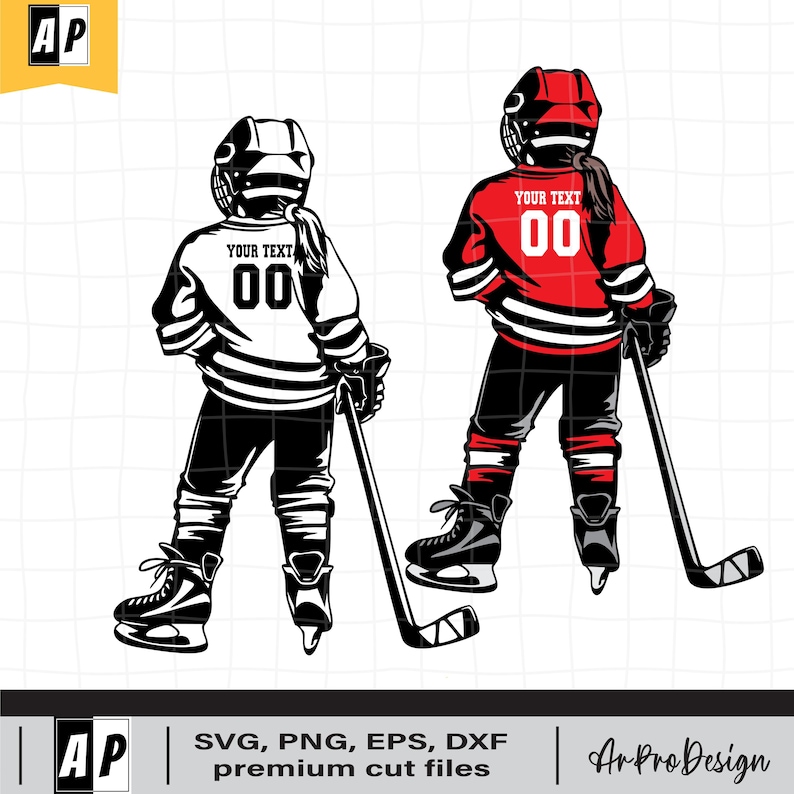 May include: Two hockey players wearing jerseys with black and white stripes, one red and one white. Both players are wearing helmets and holding hockey sticks. The jerseys have the text "YOUR TEXT 00" on the back.