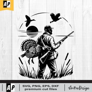 Truthahn Jagd SVG, wilde Truthahn SVG, Truthahn Jäger SVG, Gobbler Truthahn SVG, Truthahn Jagd Clipart, Vintage Jäger Sonnenuntergang Szene
