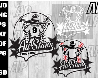 All Stars svg, Softball Svg, Baseball svg, plantilla, emblema, equipo de softbol, equipo de béisbol, costura, archivo de corte, 2024, All Stars svg