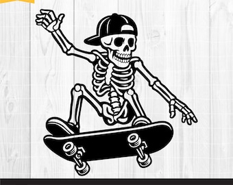 Skeleton skateboarden SVG, Death Skull Skateboard Svg, skelet Svg, coole schedel op skateboard Clipart, skateboarden Svg, Dxf Png Eps Ai