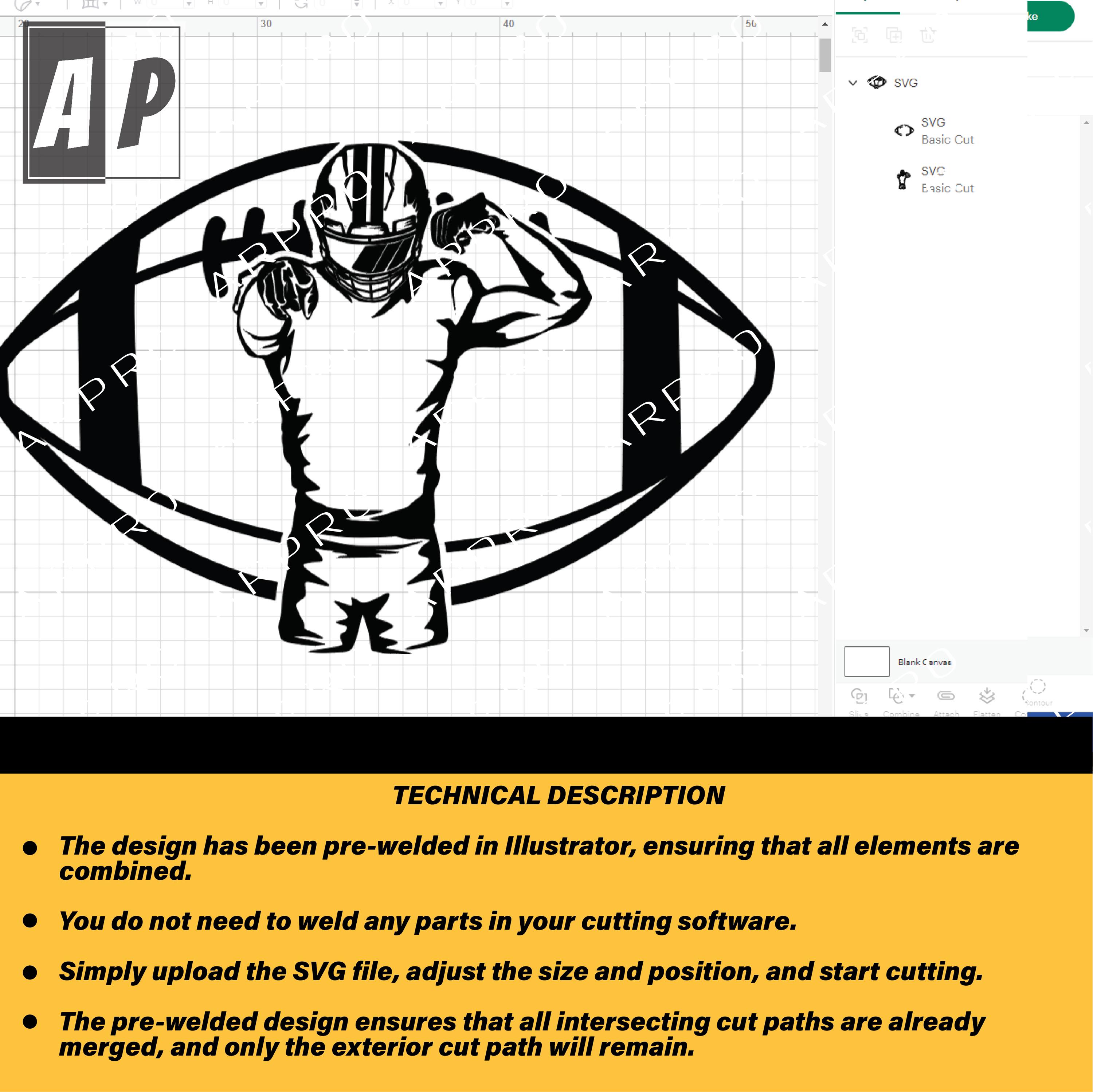 Football player SVG graphic design.