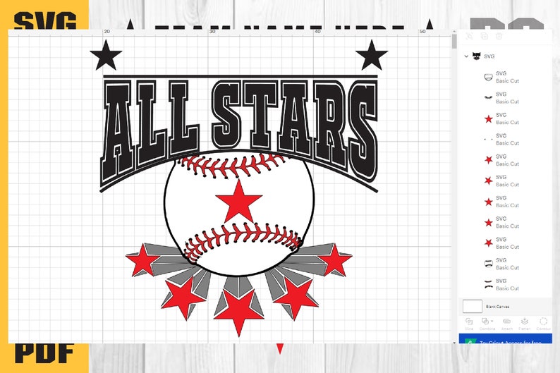 K&ouml;nnte beinhalten: Ein schwarz-wei&szlig;es Grafikdesign mit dem Text "ALL STARS" in fetter Schrift. Ein Baseball mit roten N&auml;hten und einem roten Stern befindet sich mittig unter dem Text. F&uuml;nf rote Sterne mit grauen Umrissen sind in einem Sternenausbruch unter dem Baseball angeordnet.