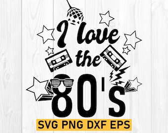Kocham lata 80. svg, impreza z lat 80. svg, retro clipart, motyw lat osiemdziesiątych svg, motyw lat 80. png
