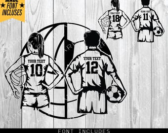 Volleyball & Soccer player Svg, Volleyball player Svg, Soccer player Svg, Cricut Cut file, Name Soccer Svg, Digital Download