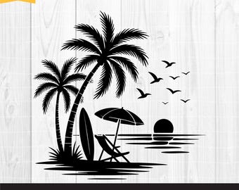 Sunset Beach Svg, Beach Life svg, Tropical Beach Sunset SVG, Beach Svg, Palm Svg, Sea Svg, Sea Breeze Svg, Beach Scene svg, Png Dxf Jpg Eps