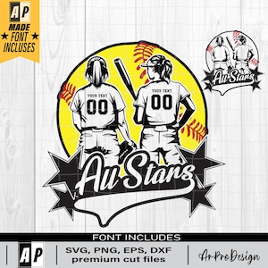 All Stars Svg Png, Personalized Name Svg, Softball Player Svg, Softball Mom Svg, Softball Team Svg, Baseball Game For Silhouette