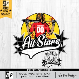 All Stars Svg Png, Personalized Name Svg, Softball Player Svg, Softball Mom Svg, Softball Team Svg, Baseball Game For Silhouette