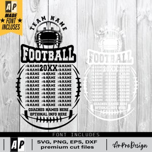 football team svg, template, back of shirt svg, team members svg, cut file, football shirt, football, cricut, editable, team template