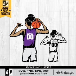 Fille de basket-ball SVG, calques colorés, queue de cheval feuilletée afro, école de basket-ball, sport, basket-ball, SVG pour cricut, clipart en téléchargement numérique