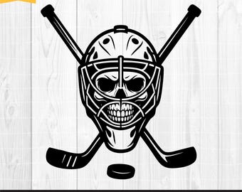 Calavera de hockey SVG, Máscara de portero SVG, Portero de hockey SVG, Calavera de hockey SVG, Casco de hockey sobre hielo SVG, Palos de hockey SVG, PNG, DXF, EPS