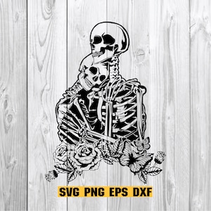 Skull Lovers SVG , Dead Skeleton Love SVG , Gothic Heart Decal Shirt Graphics , Cutting File Printable Clipart Vector Digital