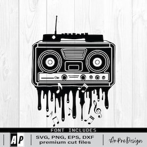 Boombox Svg , Dripping Boombox Svg , 80s 90s Retro Stereo SVG , Old School Svg , Cassette Tape Player Radio Svg , Cricut & Silhouette, Png