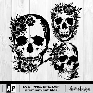 Floral skull svg, skull with flowers silhouette, skull clipart, skeleton svg, floral skeleton Svg, Skull Svg, Magic skull svg