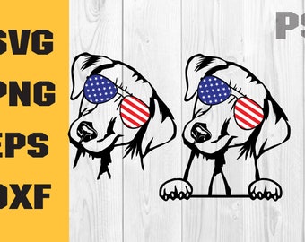 Patriotic Labrador Retriever with USA flag glasses svg, Labrador Retriever SVG, Fourth of July Dog svg file, Digital Download Clipart SVG