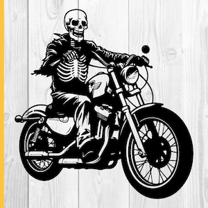 Skelett Reiten Motorrad SVG, Biker-Skelett SVG, Skull Rider SVG, Motorrad Motorrad Fahrrad Chopper Hog Fahrt Straße, SVG-Design