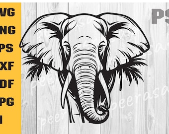 Elefante SVG, Safari africano SVG, Gráficos de camisetas de animales salvajes, Archivo de corte Cricut Silueta Clipart Vector Digital Dxf Png Eps Ai