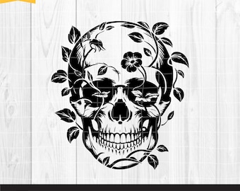 Floral Skull SVG – Gothic Vine Skull Clipart for Cricut, PNG, Dxf, EPS – Botanical Skeleton Art for Tattoos & Shirts
