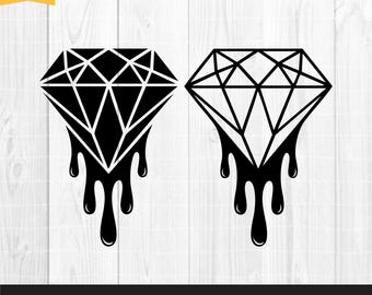 Könnte beinhalten: Zwei schwarze Diamanten-Illustrationen mit tropfendem Flüssigkeitseffekt. Die Diamanten sind mit geometrischen Facetten detailliert. Das Bild enthält den Text "SVG, PNG, EPS, DXF premium cut files" und das Logo "Ar Pro Design".
