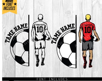 サッカーアイ切り抜き 女子サッカー選手 SVG、サッカー SVG、サッカー モノグラム SVG