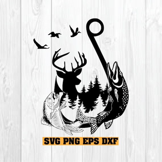 Deer Hunting, Fishing, Duck Scenery SVG, PNG, JPG, Bass, Fish Hook, Buck,  Flying Ducks, Tree Scenery, Instant Download