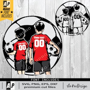 May include: Two red soccer jerseys with black shorts and white soccer balls. The jerseys have the text "Your Text" and the number "00" on the back. The jerseys are on a black and white soccer ball background.