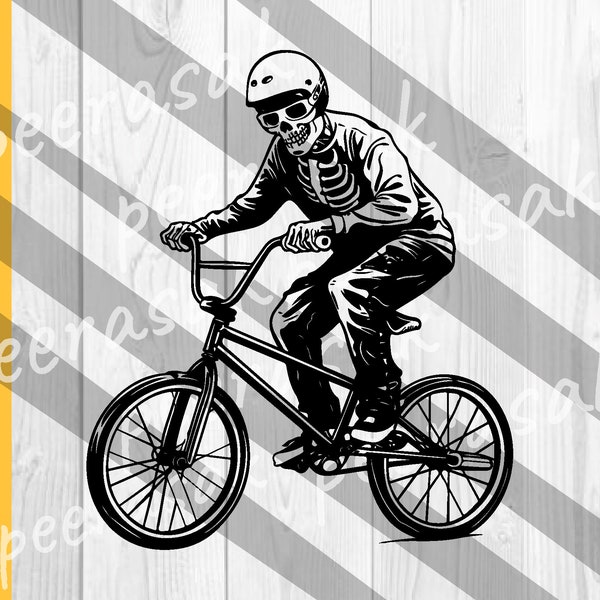 Skeleton Riding BMX Svg | Bicycle SVG | Bike SVG | Athlete Biking Tricks Rider Cycling, Cutting File Clipart Vector Digital Psd Png Eps