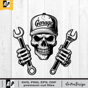 Skull Mechanic SVG PNG, Garage Skull with Wrenches Clipart, Tools Repair Sublimation, Biker Garage Shirt Design, Digital Download