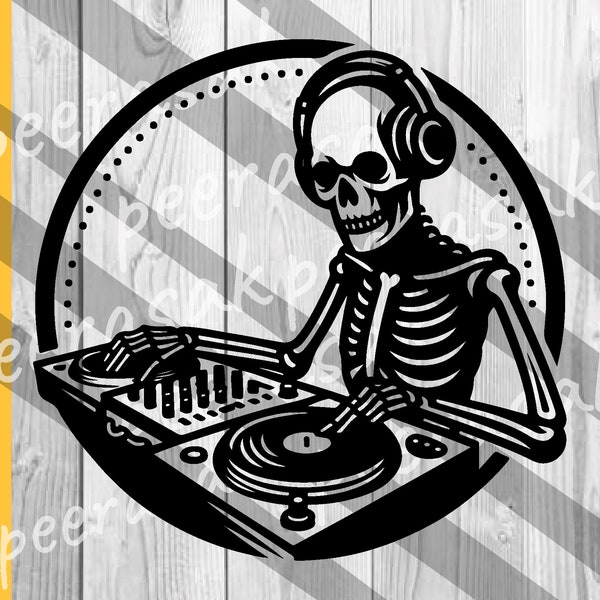 Skeleton DJ SVG, Party SVG, Rave Music Fest Headset Turntable Mixer Disc Jockey,  Instant Download, Commercial, svg jpg png eps pdf