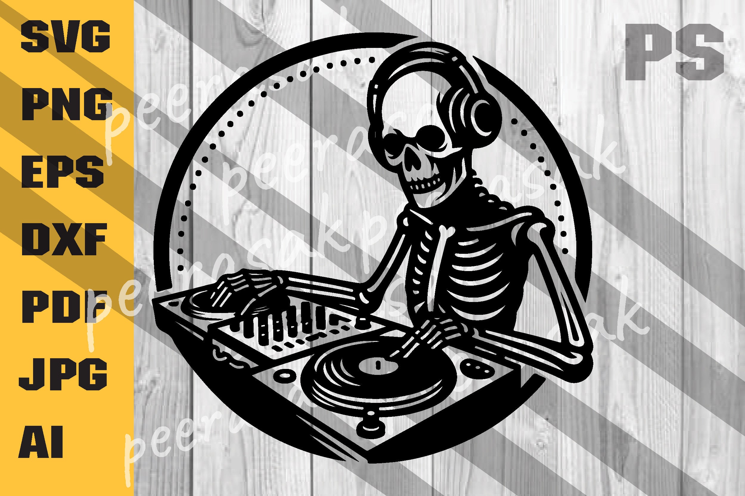 Skeleton DJ SVG, Party SVG, Rave Music Fest Headset Turntable Mixer ...