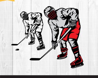 Hockeyspieler SVG, Hockey, Hockey Mama SVG, Hockey-Team-Logo SVG, Download Halbhockey Helm mit Eishockeyschläger und Puck Schnittdatei