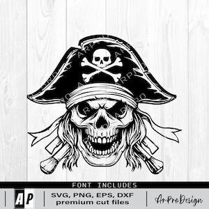 Teschio pirata Svg, Clipart pirata, Pirata SVG, Teschio Svg, Pirata taglia file per Silhouette, Pirata vettoriale, Clipart, Png Dxf Jpg Eps