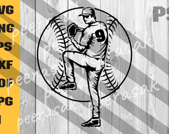 Baseball Pitcher Svg, Baseball Player SVG, Baseball monogram for Silhouette, softball svg files, softball silhouette Cricut