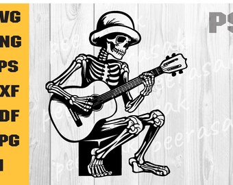 Skeleton Playing Guitar SVG, Musician T-Shirt Decal Graphics, Guitar SVG, Death Heavy Metal Rocker Play, Cricut & Silhouette