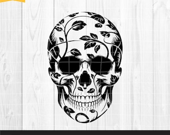 Floral Skull SVG – Gothic Vine Skull Clipart for Cricut, PNG, Dxf, EPS – Botanical Skeleton Art for Tattoos & Shirts